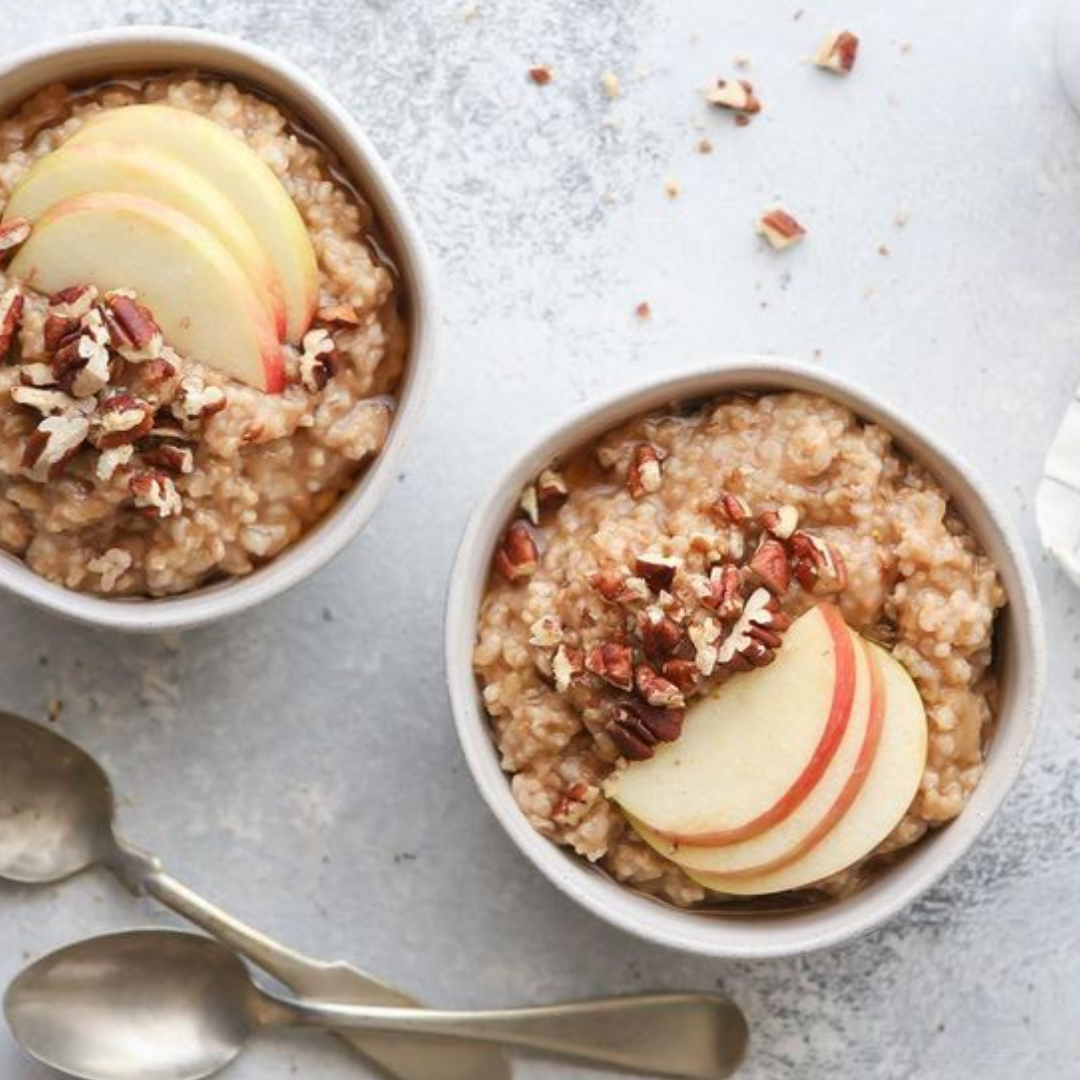 Apple Cinnamon Oatmeal Bowls With Pecan And Maple Syrup
